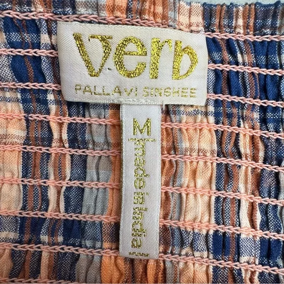 Verb by Pallavi Singhee x Anthropologie Ruffled Plaid Top Smocked Orange Medium - Picture 13 of 15